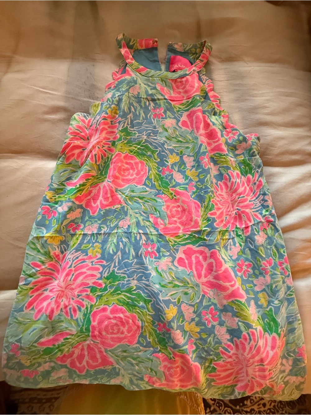 Lilly Pulitzer Blue Floral Midi Dress with Pink and Green Accents